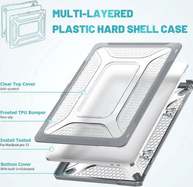 Alt view image 5 of 7 - MacBook Pro 13 Case Model A2338 M1 A2289 A2251 A2159 A1989, Shockproof Hard Shell Cover with Fold Kickstand and Keyboard Skin Cover for MacBook Pro 13 Inch with Touch Bar