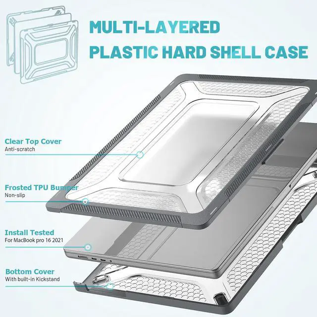 Alt view image 6 of 7 - MacBook Pro 16 inch Case 2021 2022 Release A2485 M1 Pro/Max with Liquid Retina XDR Display Touch ID, Heavy Duty Plastic Hard Shell Case with Fold Kickstand & Keyboard Cover Skin
