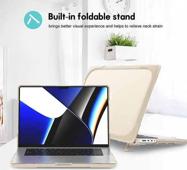 Alt view image 3 of 6 - MacBook Pro 14 Inch Case 2021 2022 Release A2442 M1 Pro/Max Chip with Liquid Retina XDR Display and Touch ID, Heavy Duty Hard Shell Dual Layer Protective Cover with Fold Kickstand & Keyboard Skin Cove