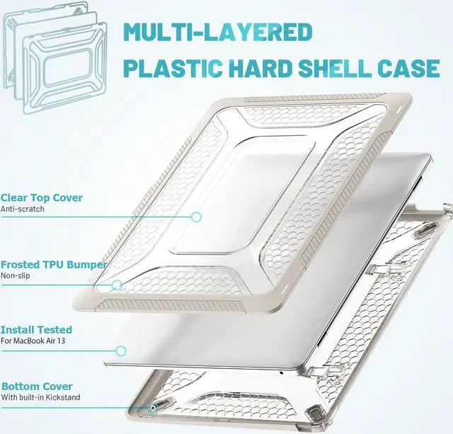 Alt view image 5 of 7 - MacBook Air 13 inch Case 2022, 2021-2018 Release A2337 M1 A2179 A1932 Retina Display Touch ID, Heavy Duty Shockproof Hard Shell Cover with Fold Kickstand & Keyboard Cover Skin