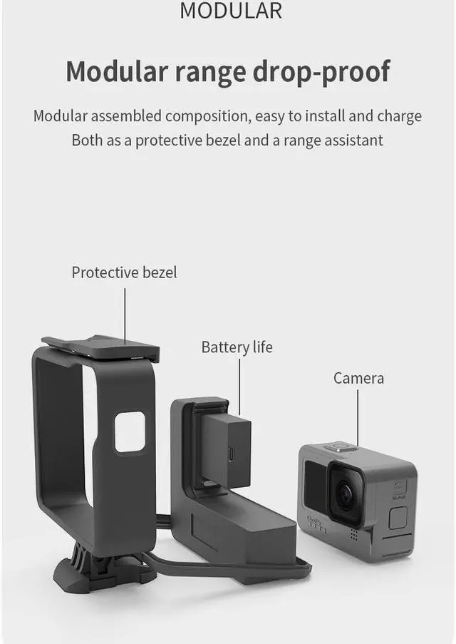 Alt view image 4 of 7 - Extended Battery for GoPro Hero 9 / GoPro 10 Black Extra Battery with Shockproof Protective Frame Housing Case Cover Shell with Side Power Bank