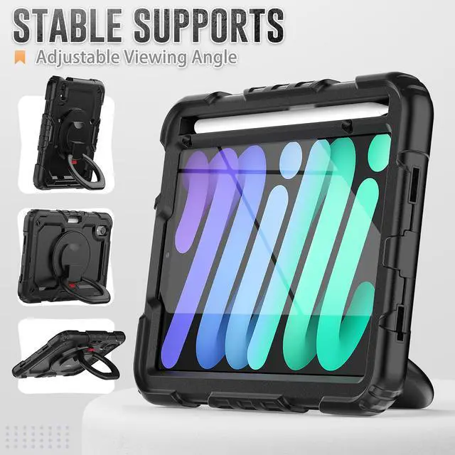 Alt view image 4 of 7 - iPad Mini 6 Case 2021 8.3 Inch with Pencil Holder & Screen Protector for Kids Boys Girls & Business | Protective Heavy Duty iPad Mini 6th Generation Cover with Hand Shoulder Strap