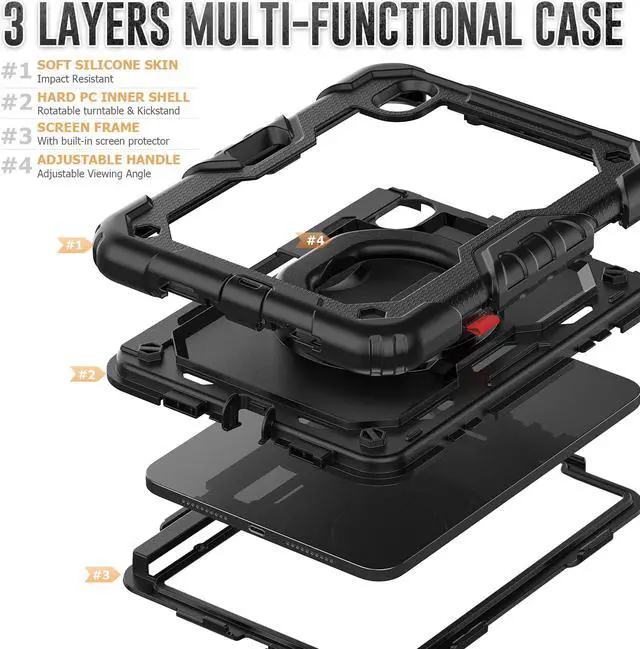 Alt view image 6 of 7 - iPad Mini 6 Case 2021 8.3 Inch with Pencil Holder & Screen Protector for Kids Boys Girls & Business | Protective Heavy Duty iPad Mini 6th Generation Cover with Hand Shoulder Strap