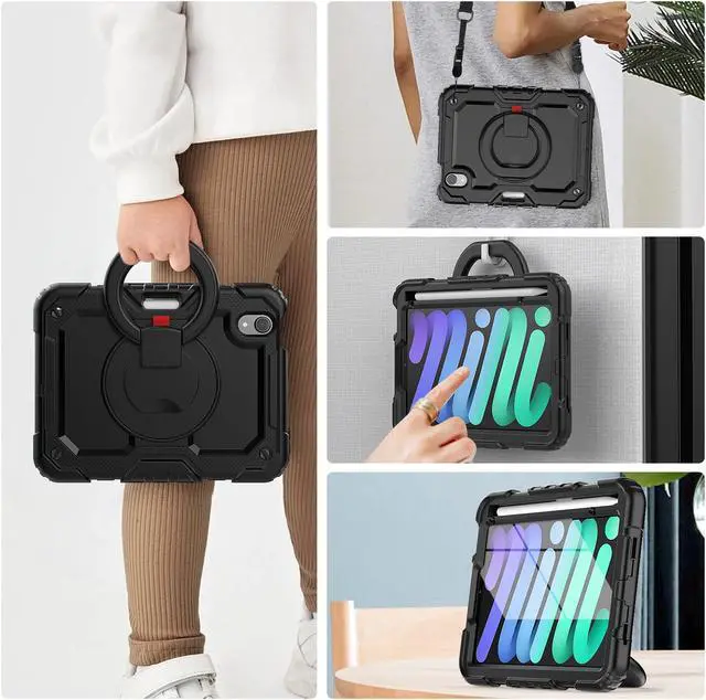 Alt view image 5 of 7 - iPad Mini 6 Case 2021 8.3 Inch with Pencil Holder & Screen Protector for Kids Boys Girls & Business | Protective Heavy Duty iPad Mini 6th Generation Cover with Hand Shoulder Strap