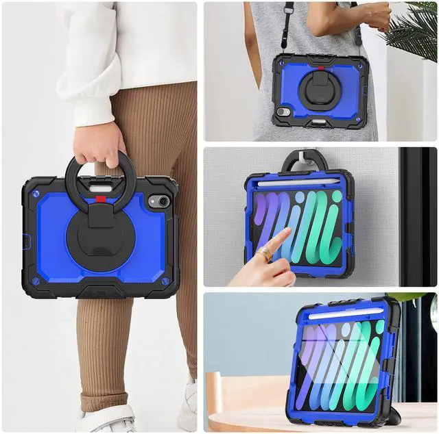 Alt view image 4 of 7 - iPad Mini 6 Case 2021 8.3 Inch with Pencil Holder & Screen Protector for Kids Boys Girls & Business | Protective Heavy Duty iPad Mini 6th Generation Cover with Hand Shoulder Strap