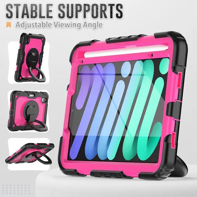 Alt view image 2 of 7 - iPad Mini 6 Case 2021 8.3 Inch with Pencil Holder & Screen Protector for Kids Boys Girls & Business | Protective Heavy Duty iPad Mini 6th Generation Cover with Hand Shoulder Strap