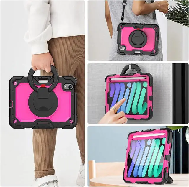 Alt view image 3 of 7 - iPad Mini 6 Case 2021 8.3 Inch with Pencil Holder & Screen Protector for Kids Boys Girls & Business | Protective Heavy Duty iPad Mini 6th Generation Cover with Hand Shoulder Strap