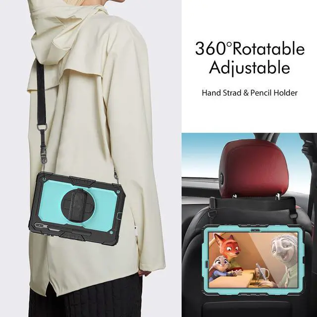 Alt view image 7 of 7 - Case for Samsung Galaxy Tab S8 Plus / S8+ 12.4'' (2022) / S7 FE 5G (2021) / S7 Plus (2020) 12.4 inch Heavy Duty Cover With Screen Protector & 360 Degree Swivel Kickstand & Hand Shoulder Strap
