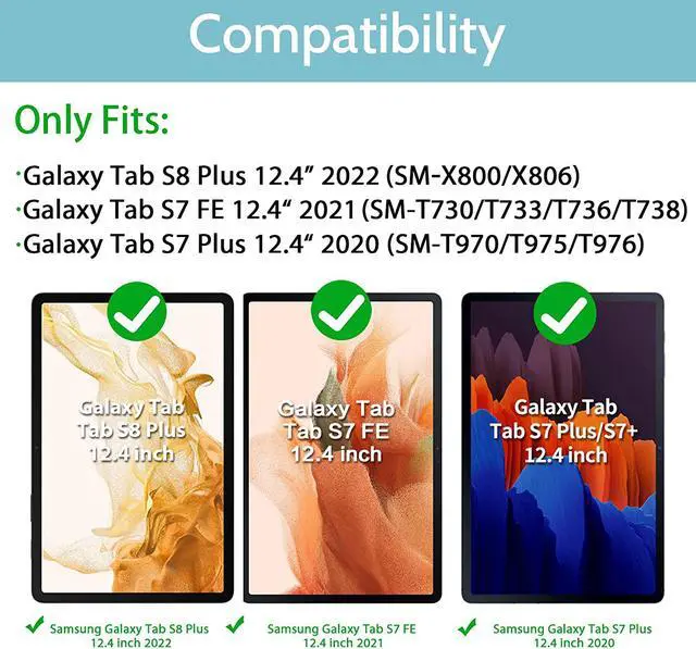 Alt view image 2 of 7 - Case for Samsung Galaxy Tab S8 Plus / S8+ 12.4'' (2022) / S7 FE 5G (2021) / S7 Plus (2020) 12.4 inch Heavy Duty Cover With Screen Protector & 360 Degree Swivel Kickstand & Hand Shoulder Strap