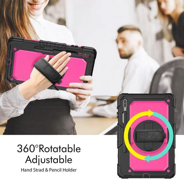 Alt view image 6 of 7 - Case for Samsung Galaxy Tab S8 Plus / S8+ 12.4'' (2022) / S7 FE 5G (2021) / S7 Plus (2020) 12.4 inch Heavy Duty Cover With Screen Protector & 360 Degree Swivel Kickstand & Hand Shoulder Strap