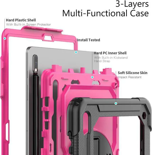 Alt view image 3 of 7 - Case for Samsung Galaxy Tab S8 Plus / S8+ 12.4'' (2022) / S7 FE 5G (2021) / S7 Plus (2020) 12.4 inch Heavy Duty Cover With Screen Protector & 360 Degree Swivel Kickstand & Hand Shoulder Strap