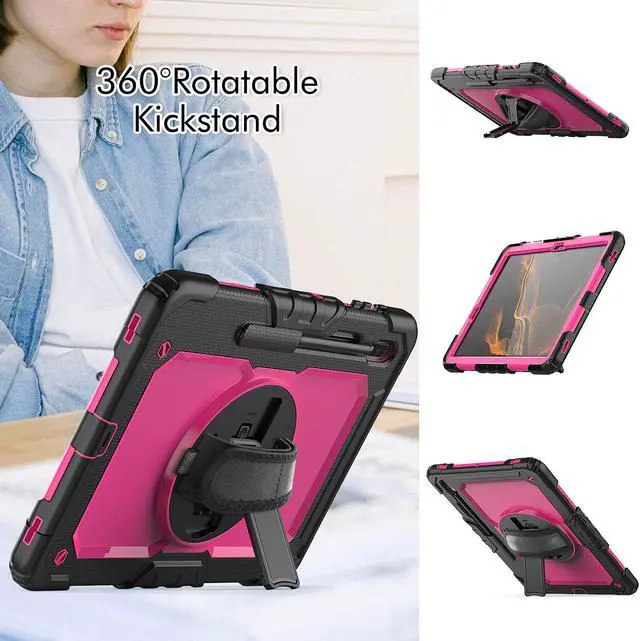 Alt view image 5 of 7 - Case for Samsung Galaxy Tab S8 Plus / S8+ 12.4'' (2022) / S7 FE 5G (2021) / S7 Plus (2020) 12.4 inch Heavy Duty Cover With Screen Protector & 360 Degree Swivel Kickstand & Hand Shoulder Strap