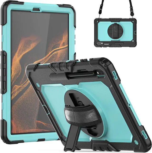 Main image of Case for Samsung Galaxy Tab S8 Plus / S8+ 12.4'' (2022) / S7 FE 5G (2021) / S7 Plus (2020) 12.4 inch Heavy Duty Cover With Screen Protector & 360 Degree Swivel Kickstand & Hand Shoulder Strap