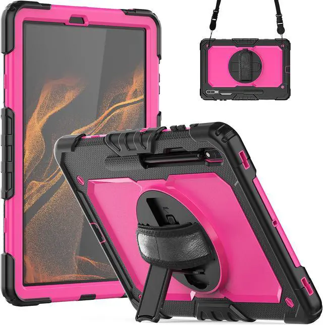 Main image of Case for Samsung Galaxy Tab S8 Plus / S8+ 12.4'' (2022) / S7 FE 5G (2021) / S7 Plus (2020) 12.4 inch Heavy Duty Cover With Screen Protector & 360 Degree Swivel Kickstand & Hand Shoulder Strap
