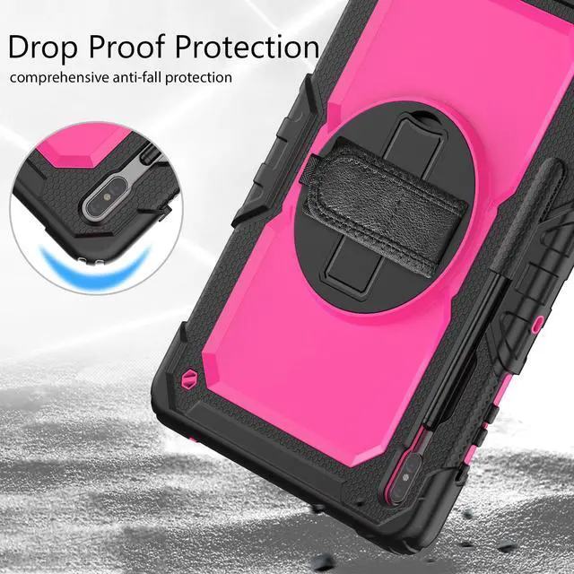 Alt view image 4 of 7 - Case for Samsung Galaxy Tab S8 Plus / S8+ 12.4'' (2022) / S7 FE 5G (2021) / S7 Plus (2020) 12.4 inch Heavy Duty Cover With Screen Protector & 360 Degree Swivel Kickstand & Hand Shoulder Strap