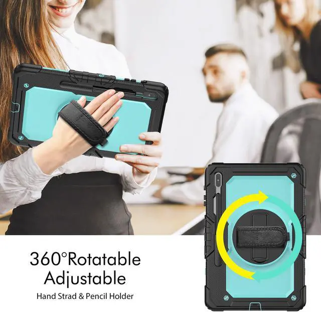 Alt view image 6 of 7 - Case for Samsung Galaxy Tab S8 Plus / S8+ 12.4'' (2022) / S7 FE 5G (2021) / S7 Plus (2020) 12.4 inch Heavy Duty Cover With Screen Protector & 360 Degree Swivel Kickstand & Hand Shoulder Strap