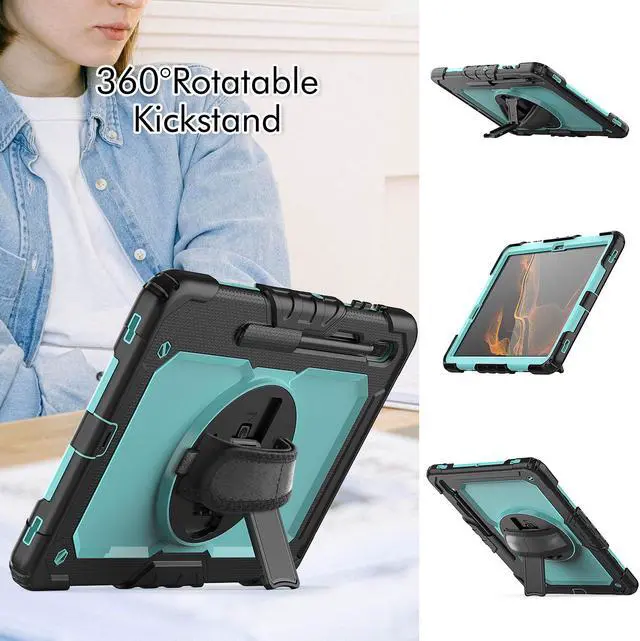 Alt view image 4 of 7 - Case for Samsung Galaxy Tab S8 Plus / S8+ 12.4'' (2022) / S7 FE 5G (2021) / S7 Plus (2020) 12.4 inch Heavy Duty Cover With Screen Protector & 360 Degree Swivel Kickstand & Hand Shoulder Strap