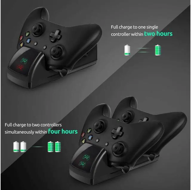 Alt view image 4 of 7 - For Xbox One Controller Dual Charger Controller Charging Stand Elite Controller Charging Station High Speed Docking for Xbox One / One S / One X with 2 Rechargeable Battery Packs