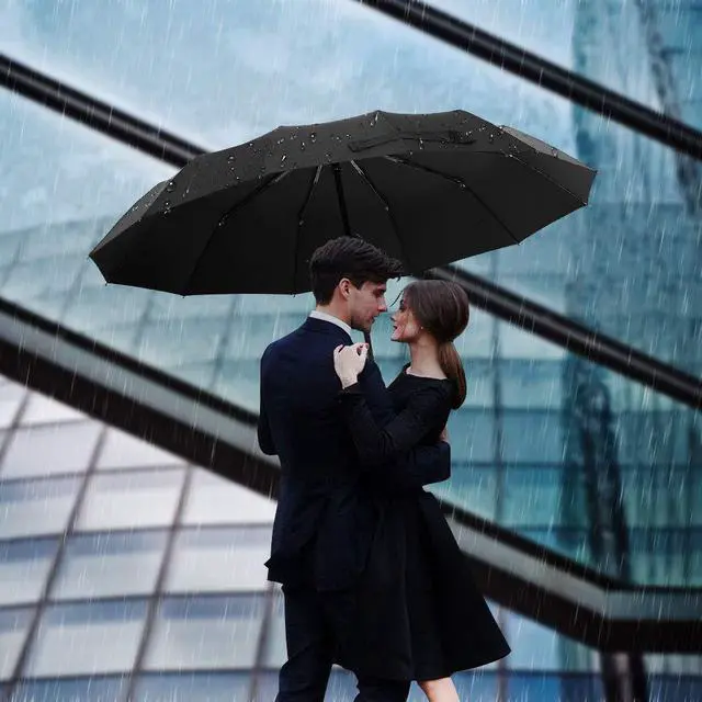 Alt view image 7 of 7 - WERLEO 12 Ribs Windproof Travel Umbrella with Teflon Canopy Lengthened Handle with Auto Open Close Button Compact Protection from Rain, Free Upscale Leather Cover
