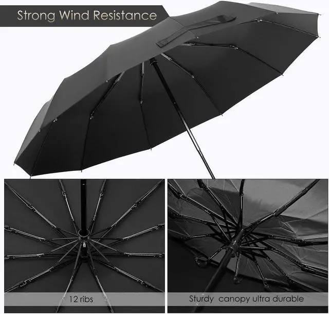 Alt view image 5 of 7 - WERLEO 12 Ribs Windproof Travel Umbrella with Teflon Canopy Lengthened Handle with Auto Open Close Button Compact Protection from Rain, Free Upscale Leather Cover