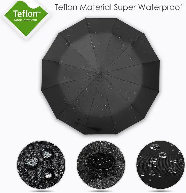 Alt view image 4 of 7 - WERLEO 12 Ribs Windproof Travel Umbrella with Teflon Canopy Lengthened Handle with Auto Open Close Button Compact Protection from Rain, Free Upscale Leather Cover