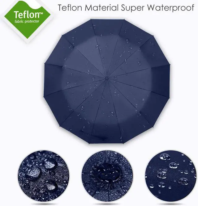 Alt view image 4 of 7 - WERLEO 12 Ribs Windproof Travel Umbrella with Teflon Canopy Lengthened Handle with Auto Open Close Button Compact Protection from Rain, Free Upscale Leather Cover