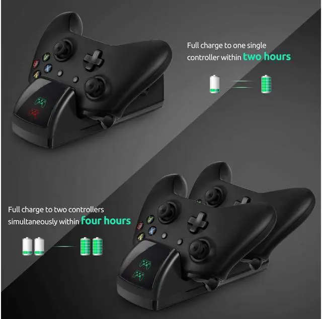 Alt view image 2 of 7 - Xbox One Controller Dual Charger,Controller Charging Stand Elite Controller Charging Station High Speed Docking for Xbox One /One S /One X with 2 x 400 mAh Rechargeable Battery Packs