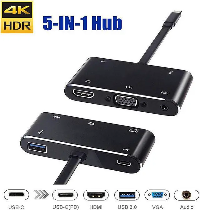 Main image of USB-C Type C USB C to HDMI VGA USB 3.0 Audio USB-C PD Charging Port Adapter Converter 5 in 1 hub Compatible with MacBook Pro Chromebook Pixel and Other Mainstream Type c Device