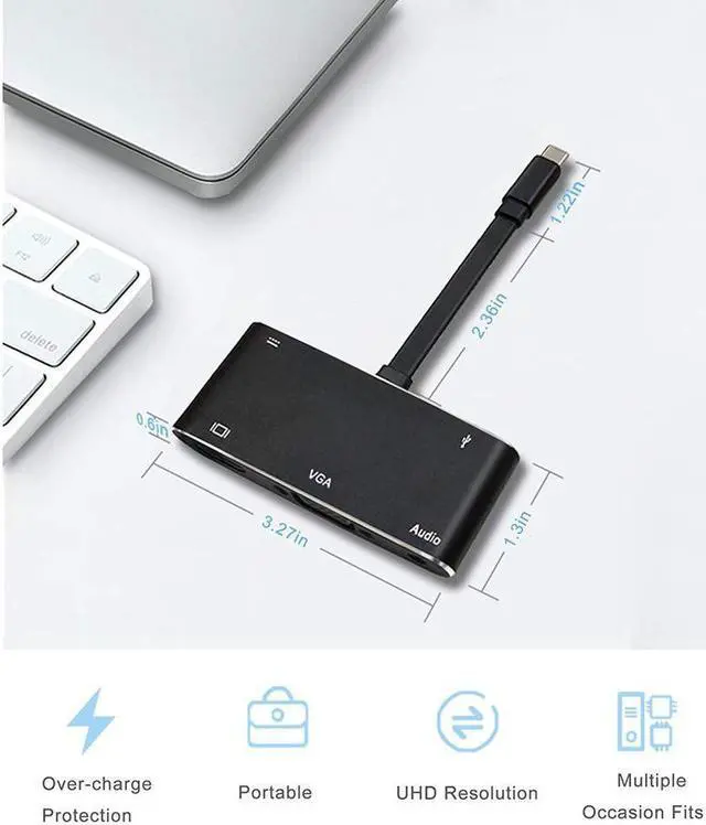 Alt view image 2 of 7 - USB-C Type C USB C to HDMI VGA USB 3.0 Audio USB-C PD Charging Port Adapter Converter 5 in 1 hub Compatible with MacBook Pro Chromebook Pixel and Other Mainstream Type c Device