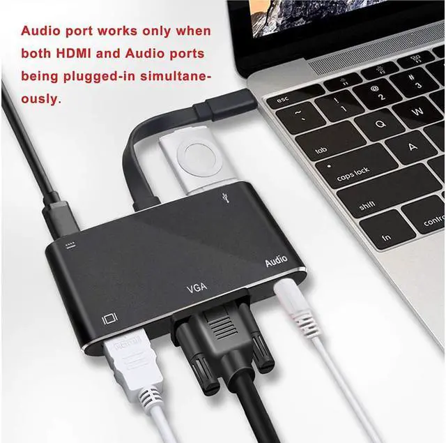 Alt view image 7 of 7 - USB-C Type C USB C to HDMI VGA USB 3.0 Audio USB-C PD Charging Port Adapter Converter 5 in 1 hub Compatible with MacBook Pro Chromebook Pixel and Other Mainstream Type c Device