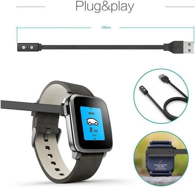 Alt view image 4 of 6 - Charger for Pebble Classic 1st - USB Charging Cable 100cm - Smartwatch Accessories