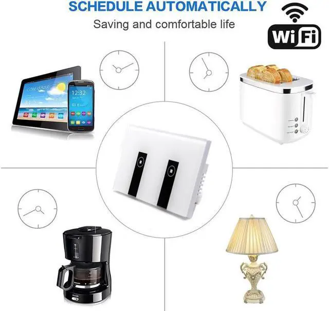 Alt view image 7 of 7 - WIFI Smart Wall Light Home Switch 2 Gang Wireless in Wall Glass Touch Panel Plate Works with Alexa Echo Google Home Remote Control Lights by Android/IOS APP