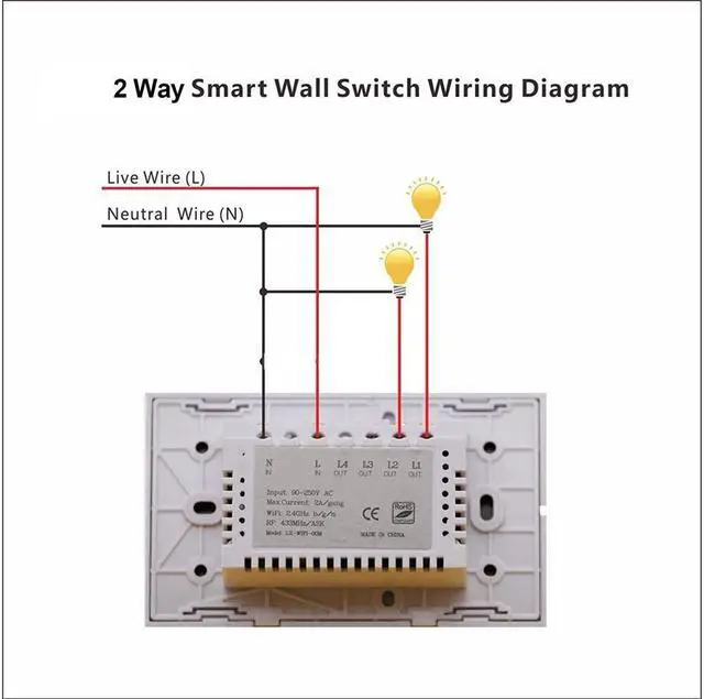 Alt view image 4 of 7 - WIFI Smart Wall Light Home Switch 2 Gang Wireless in Wall Glass Touch Panel Plate Works with Alexa Echo Google Home Remote Control Lights by Android/IOS APP