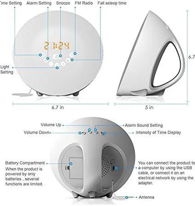 Alt view image 7 of 7 - Sunrise Alarm Clock, Wake Up Light LED Digital Clock for Bedrooms with Touch Control 7 Colors Light, 6 Natural Sounds, FM Radio and Snooze/Sunset Simulation