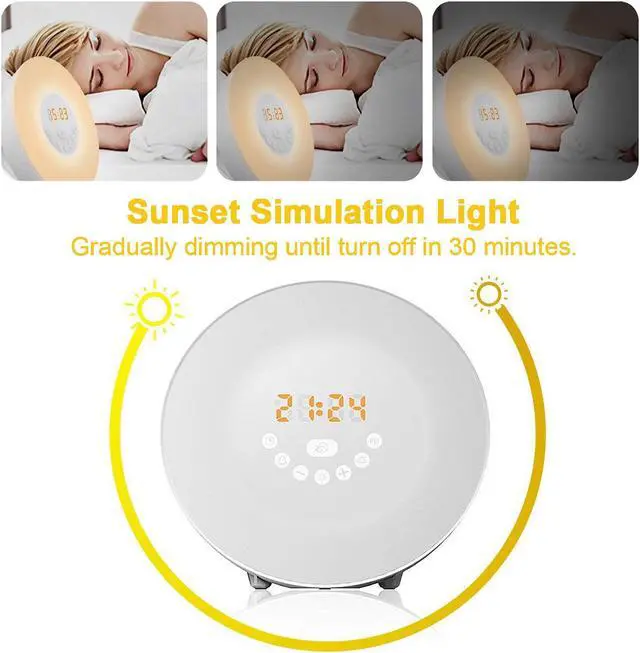Alt view image 3 of 7 - Sunrise Alarm Clock, Wake Up Light LED Digital Clock for Bedrooms with Touch Control 7 Colors Light, 6 Natural Sounds, FM Radio and Snooze/Sunset Simulation
