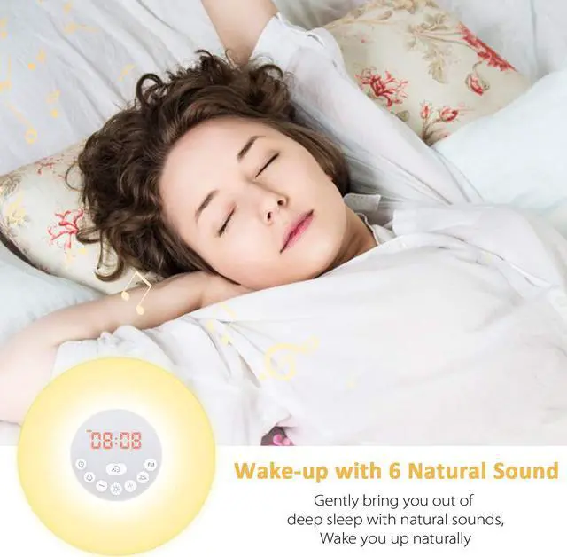 Alt view image 4 of 7 - Sunrise Alarm Clock, Wake Up Light LED Digital Clock for Bedrooms with Touch Control 7 Colors Light, 6 Natural Sounds, FM Radio and Snooze/Sunset Simulation