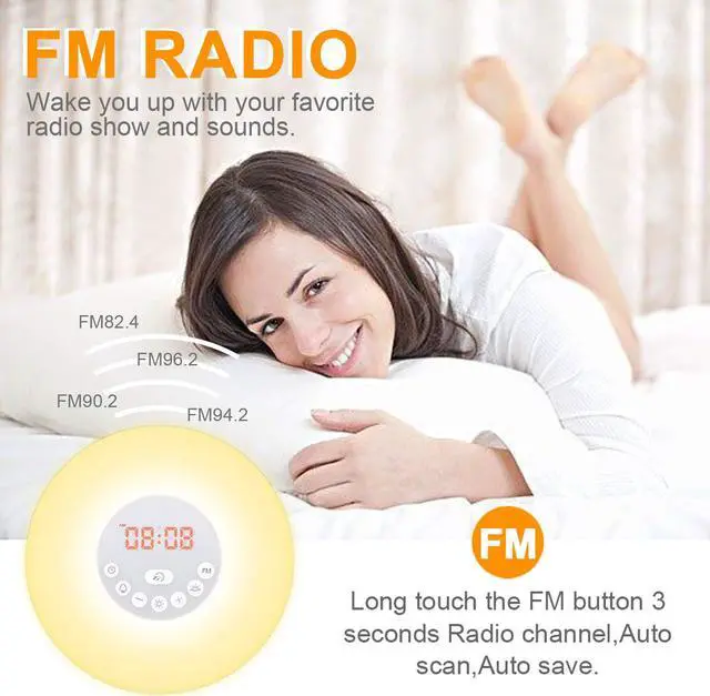 Alt view image 5 of 7 - Sunrise Alarm Clock, Wake Up Light LED Digital Clock for Bedrooms with Touch Control 7 Colors Light, 6 Natural Sounds, FM Radio and Snooze/Sunset Simulation