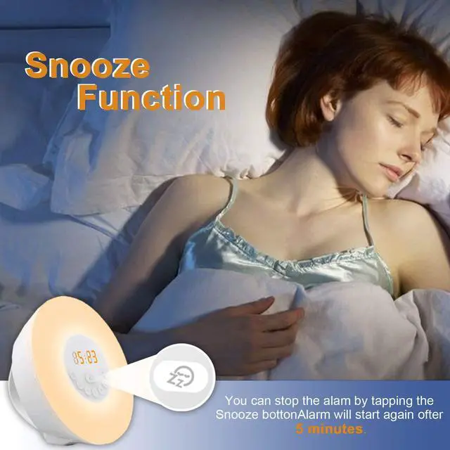 Alt view image 6 of 7 - Sunrise Alarm Clock, Wake Up Light LED Digital Clock for Bedrooms with Touch Control 7 Colors Light, 6 Natural Sounds, FM Radio and Snooze/Sunset Simulation