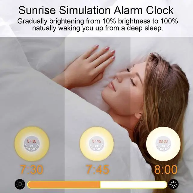 Alt view image 2 of 7 - Sunrise Alarm Clock, Wake Up Light LED Digital Clock for Bedrooms with Touch Control 7 Colors Light, 6 Natural Sounds, FM Radio and Snooze/Sunset Simulation