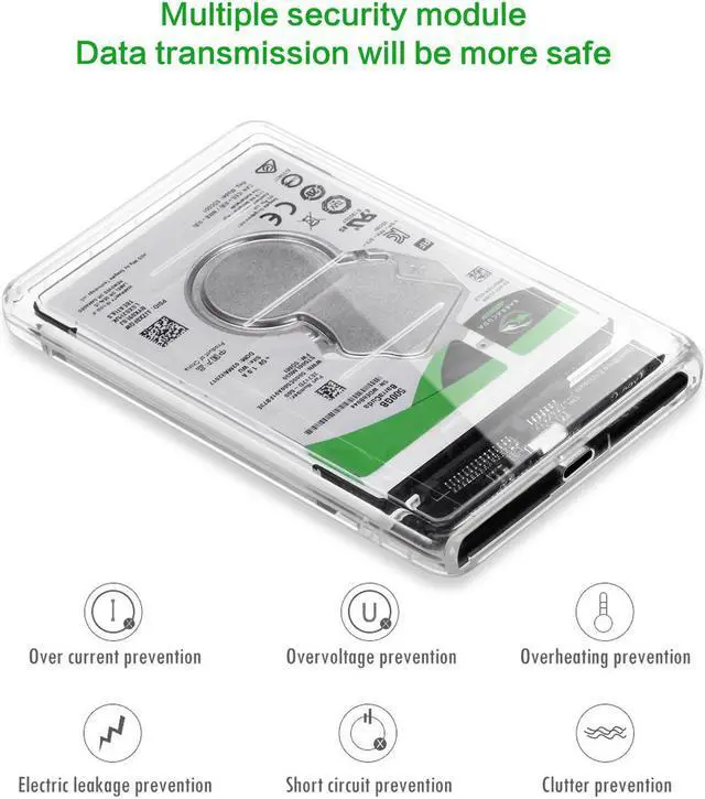 Alt view image 6 of 7 - USB Type C SATA Adapter with Case, 2.5 inch SATA HDD/SSD Up to 2TB High-Speed External Hard Disk Drive Enclosure with USB3.0 - USB3.1 Cable, Support UASP SATA III