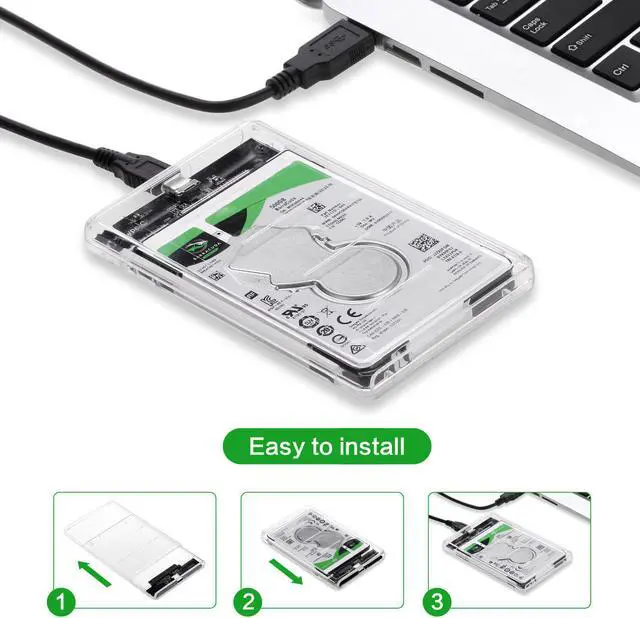 Alt view image 7 of 7 - USB Type C SATA Adapter with Case, 2.5 inch SATA HDD/SSD Up to 2TB High-Speed External Hard Disk Drive Enclosure with USB3.0 - USB3.1 Cable, Support UASP SATA III