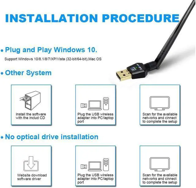 Alt view image 5 of 7 - 600Mbps mini 802.11ac Dual Band 2.4G 5G Wireless USB WiFi Adapter Dongle Network Adapter with 5dBi High Gain Antenna For Windows XP Win Vista Win 7 8.1 Win 10 Mac OS 10.6-10.12 Desktop Laptop