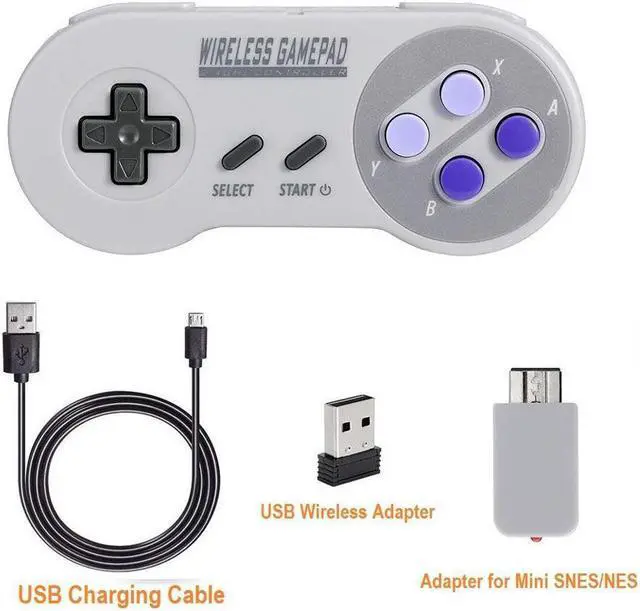 Alt view image 7 of 7 - 2-Pack 2.4GHz Wireless Controller for SNES Classic Edition Rechargeable SNES Mini Wireless Gamepad with Retro USB Receiver for Super NES Classic Edition