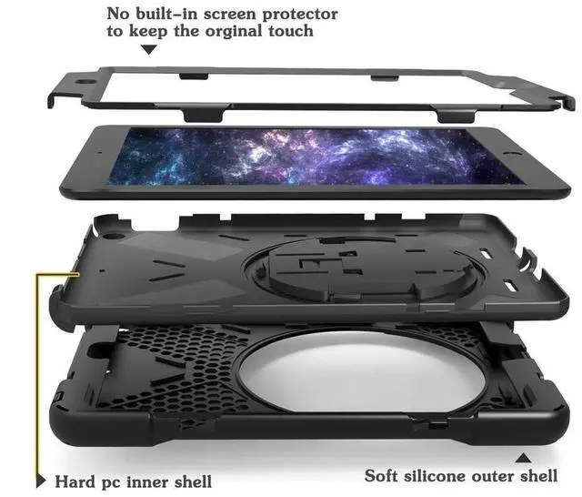 Alt view image 5 of 7 - iPad Pro 10.5 Case Rugged Heavy Duty ShockProof Silicone Protective Cover with 360 Degree Rotating Stand & hand / shoulder strap for Apple New iPad 10.5 inch Model A1701 A1709 Cover Shell