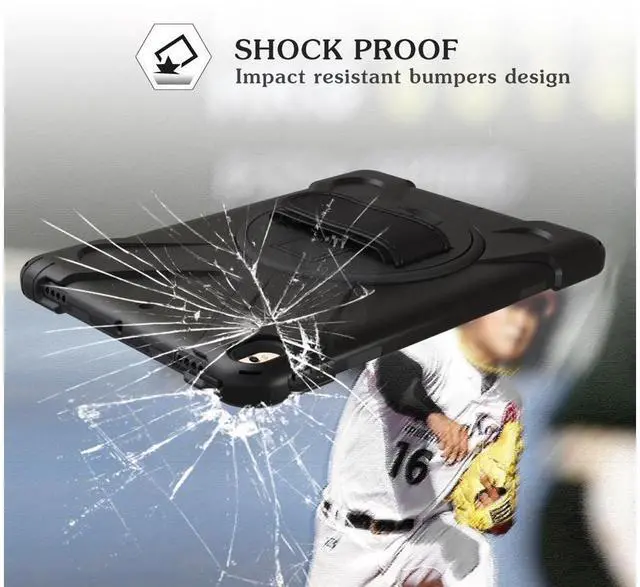 Alt view image 6 of 7 - iPad Pro 10.5 Case Rugged Heavy Duty ShockProof Silicone Protective Cover with 360 Degree Rotating Stand & hand / shoulder strap for Apple New iPad 10.5 inch Model A1701 A1709 Cover Shell