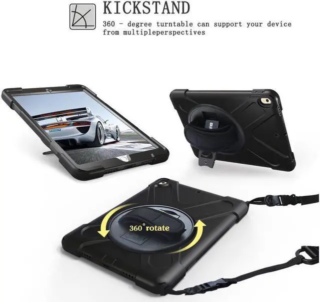 Alt view image 2 of 7 - iPad Pro 10.5 Case Rugged Heavy Duty ShockProof Silicone Protective Cover with 360 Degree Rotating Stand & hand / shoulder strap for Apple New iPad 10.5 inch Model A1701 A1709 Cover Shell
