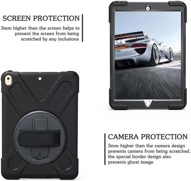 Alt view image 3 of 7 - iPad Pro 10.5 Case Rugged Heavy Duty ShockProof Silicone Protective Cover with 360 Degree Rotating Stand & hand / shoulder strap for Apple New iPad 10.5 inch Model A1701 A1709 Cover Shell