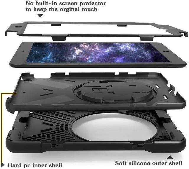 Alt view image 3 of 7 - iPad Pro 10.5 Case Rugged Heavy Duty ShockProof Silicone Protective Cover with 360 Degree Rotating Stand & hand / shoulder strap for Apple New iPad 10.5 inch Model A1701 A1709 Cover Shell