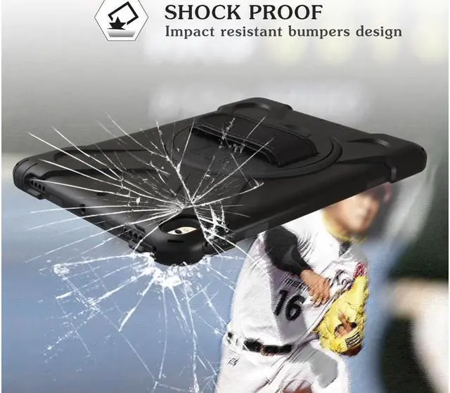 Alt view image 2 of 7 - iPad Pro 10.5 Case Rugged Heavy Duty ShockProof Silicone Protective Cover with 360 Degree Rotating Stand & hand / shoulder strap for Apple New iPad 10.5 inch Model A1701 A1709 Cover Shell