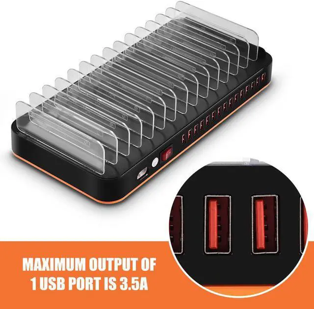 Alt view image 3 of 7 - USB Charger, 100W 15 Port Multi Port USB Charger Hub USB Charging Station with Smart Identification Function for iPhone X, iPad Air/Pro, Samsung Galaxy MP3, MP4, Tablet, DV, Camera, etc(Us Plug)